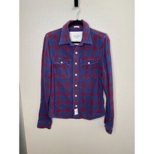 Abercrombie & Fitch Mens Red Blue Plaid Muscle fit Button-Up Shirt Large